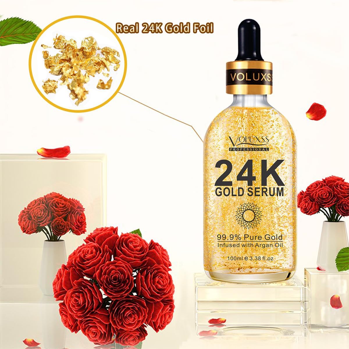 Pure 24K Gold Face Serum – Anti-Aging, Hydrating with Hyaluronic Acid & Argan Oil