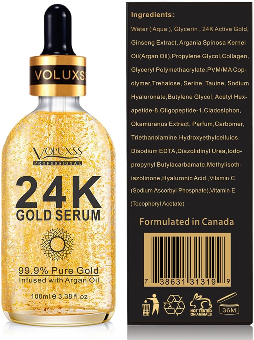 Pure 24K Gold Face Serum – Anti-Aging, Hydrating with Hyaluronic Acid & Argan Oil