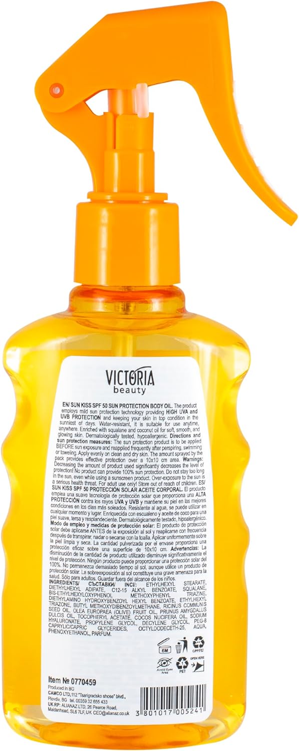 Sun Kiss SPF 50 Mist – Water-Resistant, Fast-Absorbing Sunscreen Spray with Squalane & Coconut Oil (200ml)