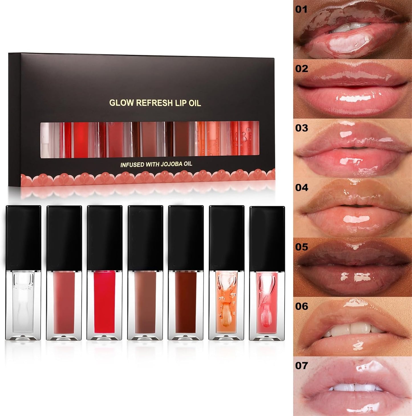 7-Piece Hydrating Lip Glow Oil Set – Moisturizing, Plumping & Long-Lasting