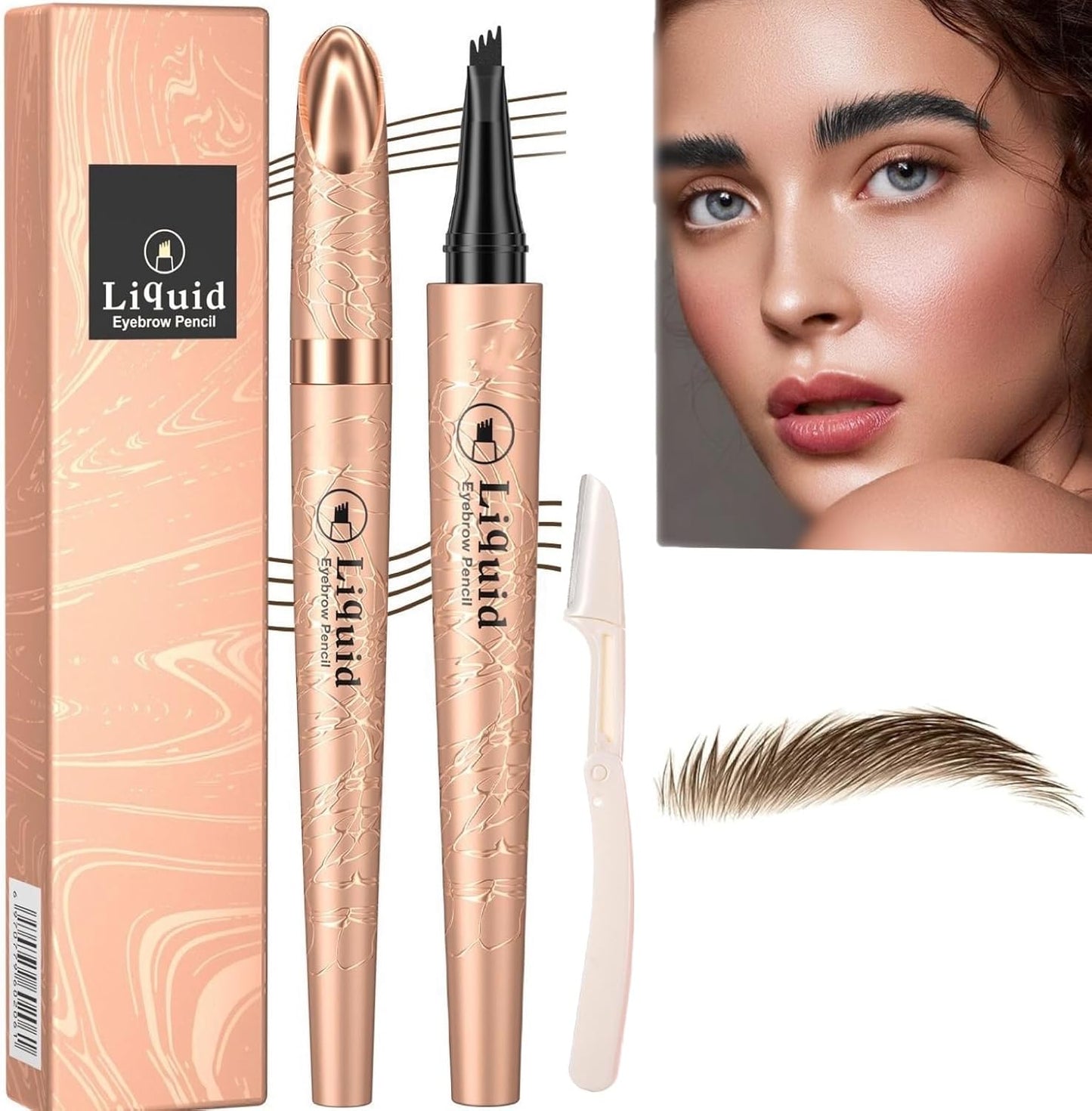 3D Microblading Eyebrow Pen – Waterproof 4-Tip Brow Pencil (01# Light Brown)