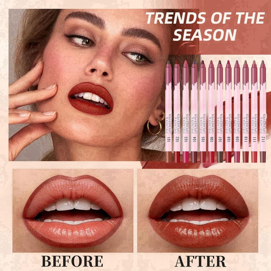 12-Piece Waterproof Lip Liner Set – Matte, Longwear & High-Pigment Nude Shades