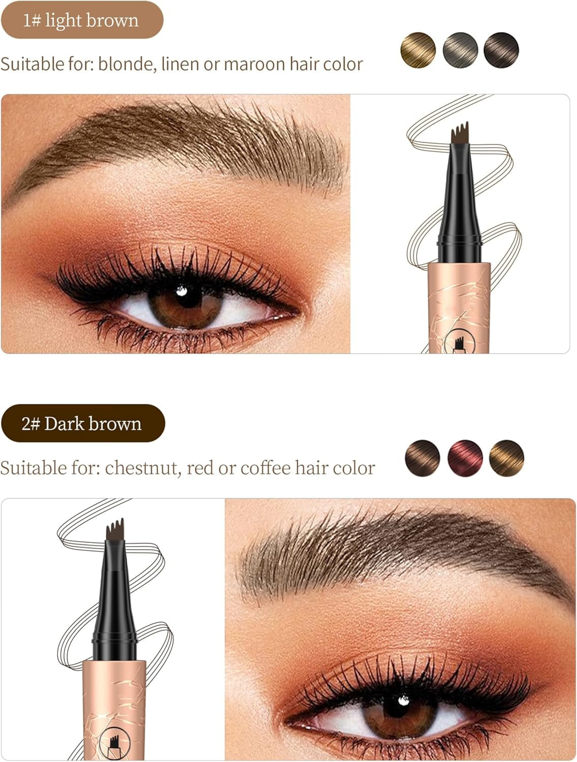 3D Microblading Eyebrow Pen – Waterproof 4-Tip Brow Pencil (01# Light Brown)
