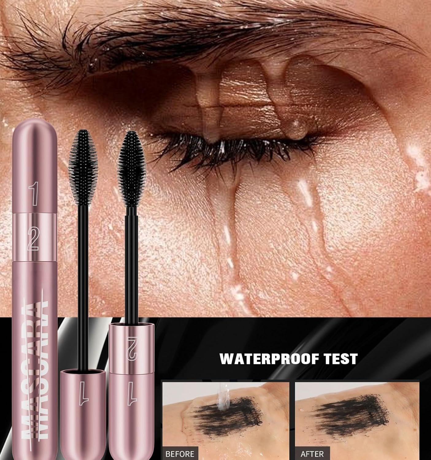 2-in-1 4D Silk Fiber Mascara – Waterproof, Volumizing & Long-Lasting Curl (Black)