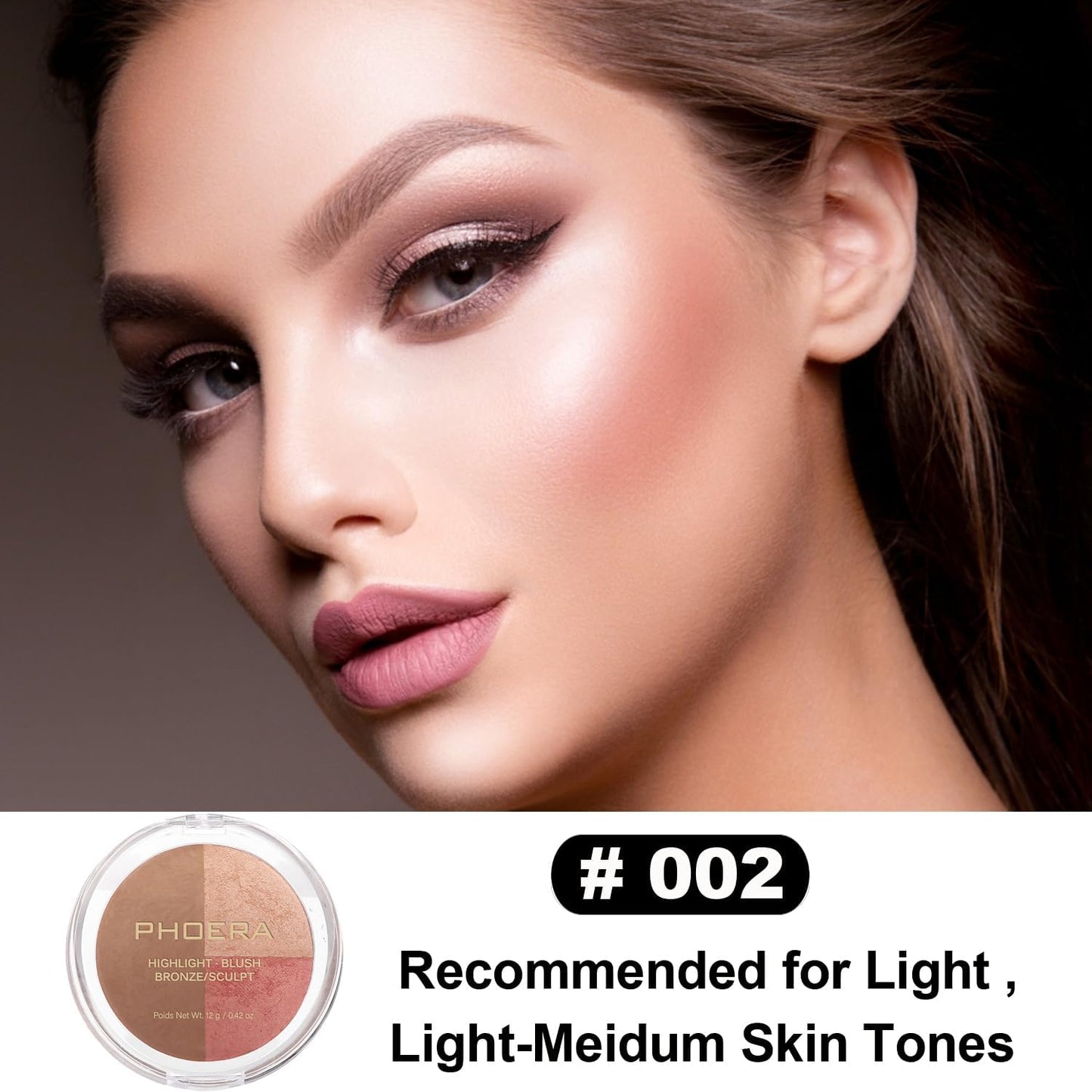 PHOERA Foundation & Contour Palette – Includes Foundation, Highlighter, Bronzer & Blush (104 + #002 Buff Beige)