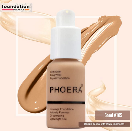 Phoera Full Coverage Makeup Set – 2x Sand Matte Foundations, Primer & Foundation Brush