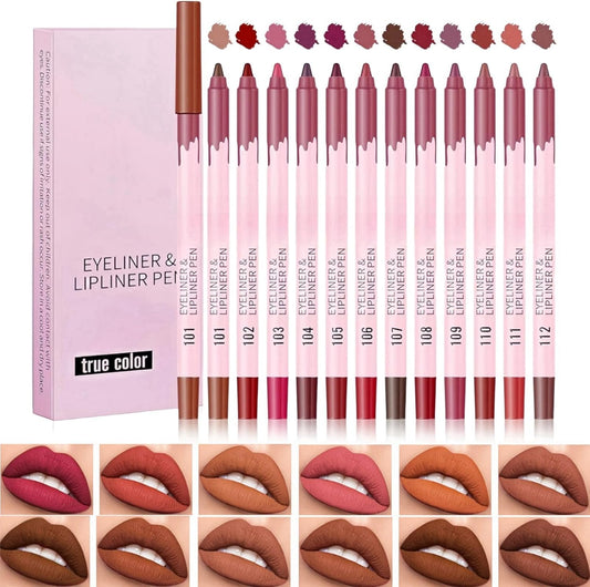 12-Piece Waterproof Lip Liner Set – Matte, Longwear & High-Pigment Nude Shades