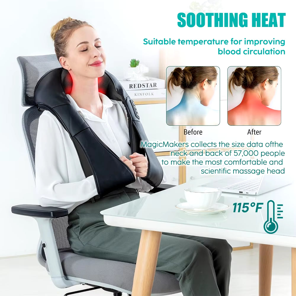 Heated Shiatsu Massager – Deep-Kneading U-Shape Pillow for Neck, Back, Waist & Legs