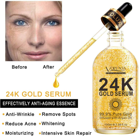 Pure 24K Gold Face Serum – Anti-Aging, Hydrating with Hyaluronic Acid & Argan Oil