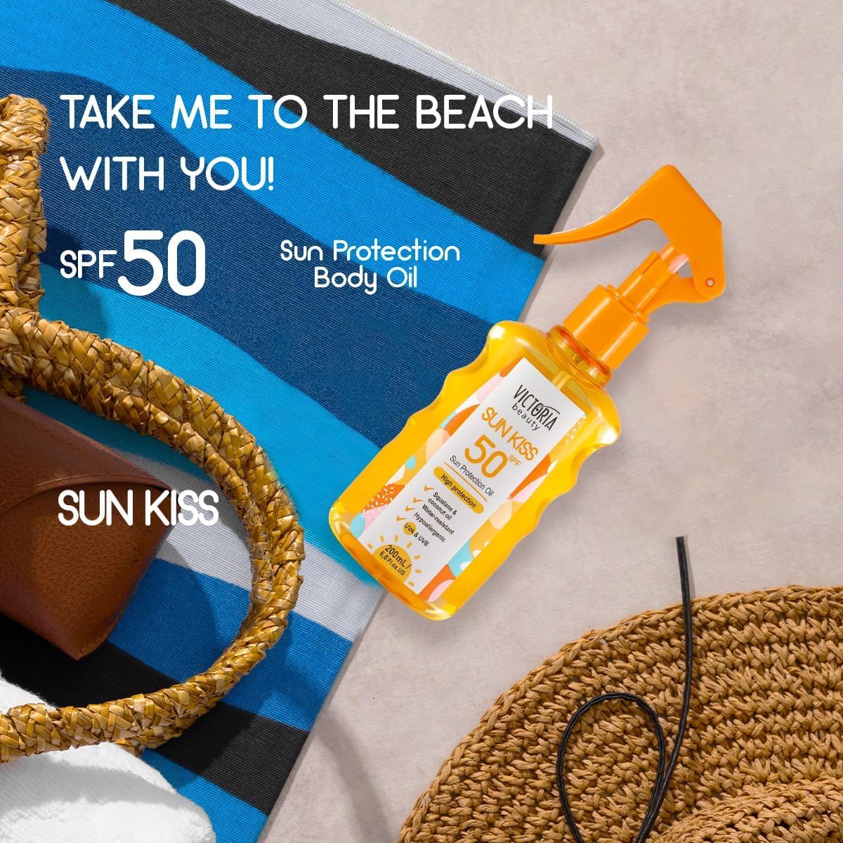 Sun Kiss SPF 50 Mist – Water-Resistant, Fast-Absorbing Sunscreen Spray with Squalane & Coconut Oil (200ml)