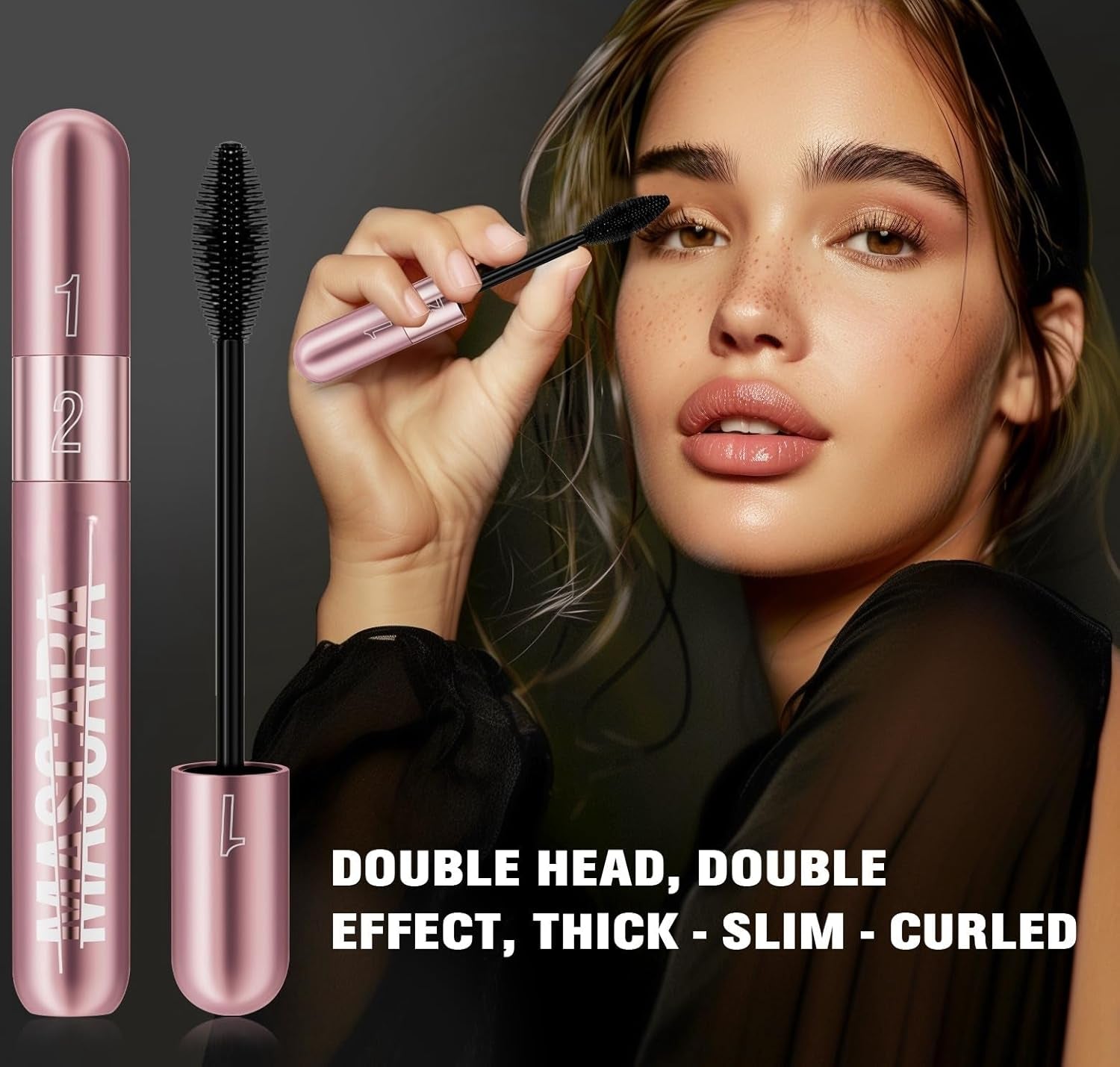 2-in-1 4D Silk Fiber Mascara – Waterproof, Volumizing & Long-Lasting Curl (Black)