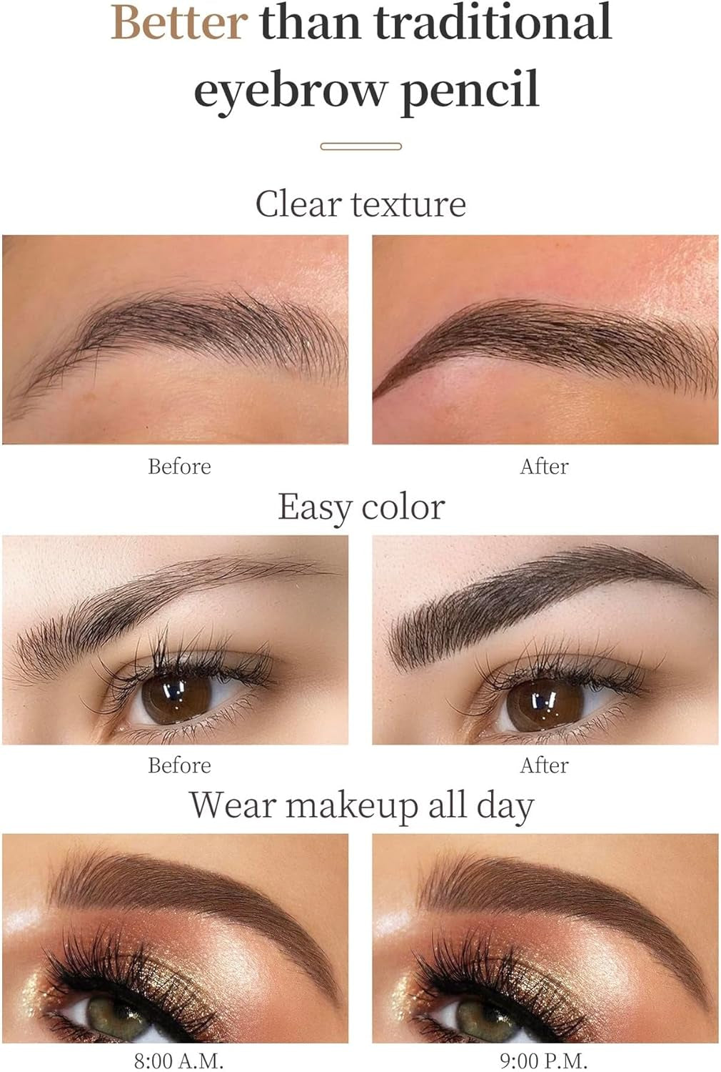 3D Microblading Eyebrow Pen – Waterproof 4-Tip Brow Pencil (01# Light Brown)