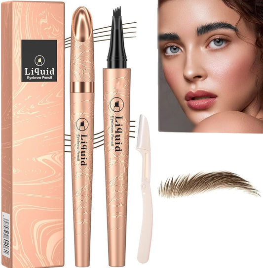 3D Microblading Eyebrow Pen – Waterproof 4-Tip Brow Pencil (01# Light Brown)