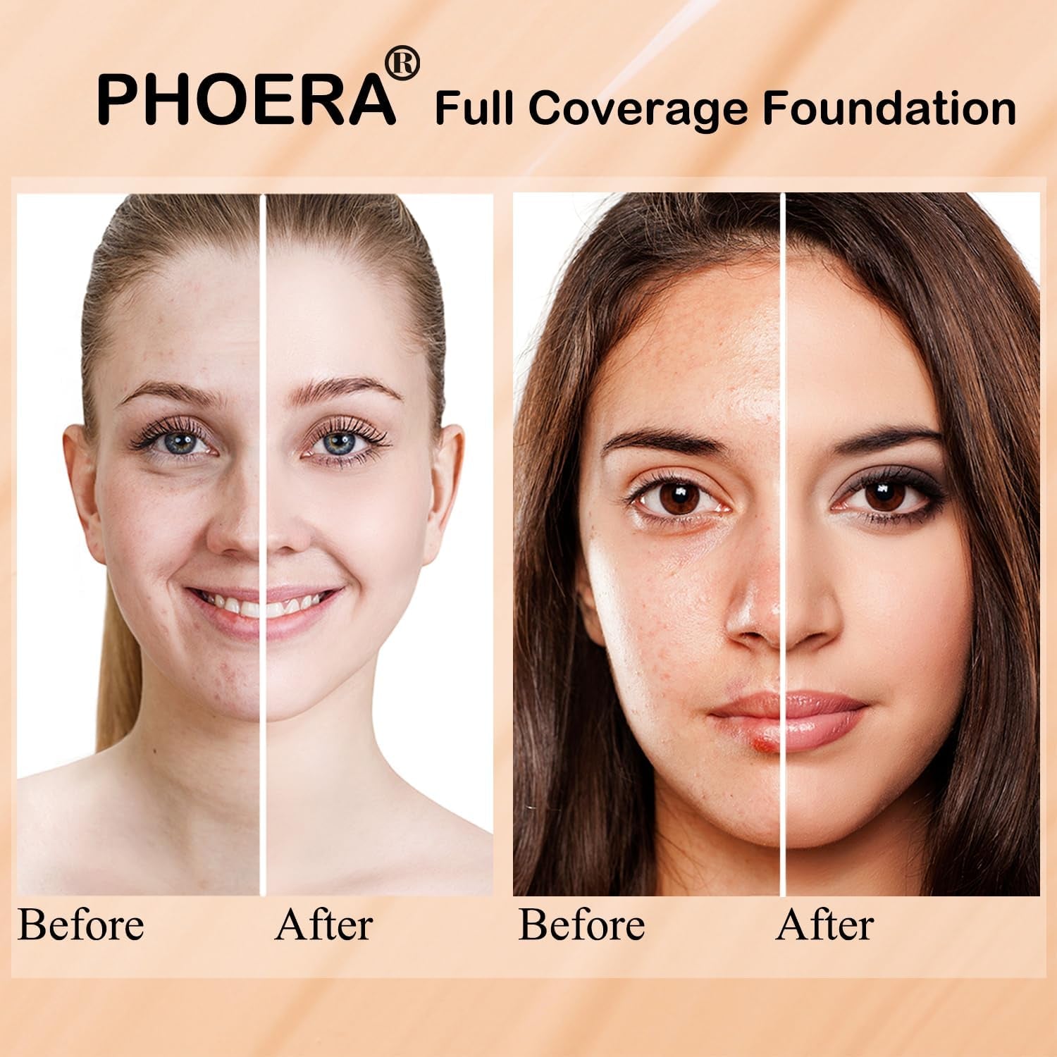 PHOERA Foundation & Contour Palette – Includes Foundation, Highlighter, Bronzer & Blush (104 + #002 Buff Beige)