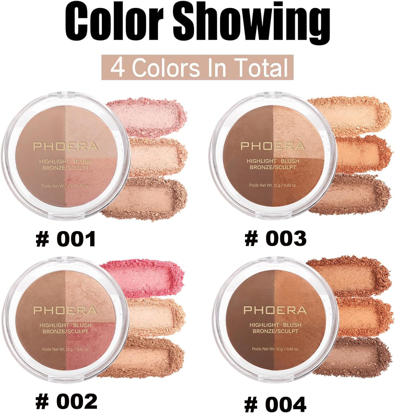 PHOERA Foundation & Contour Palette – Includes Foundation, Highlighter, Bronzer & Blush (104 + #002 Buff Beige)