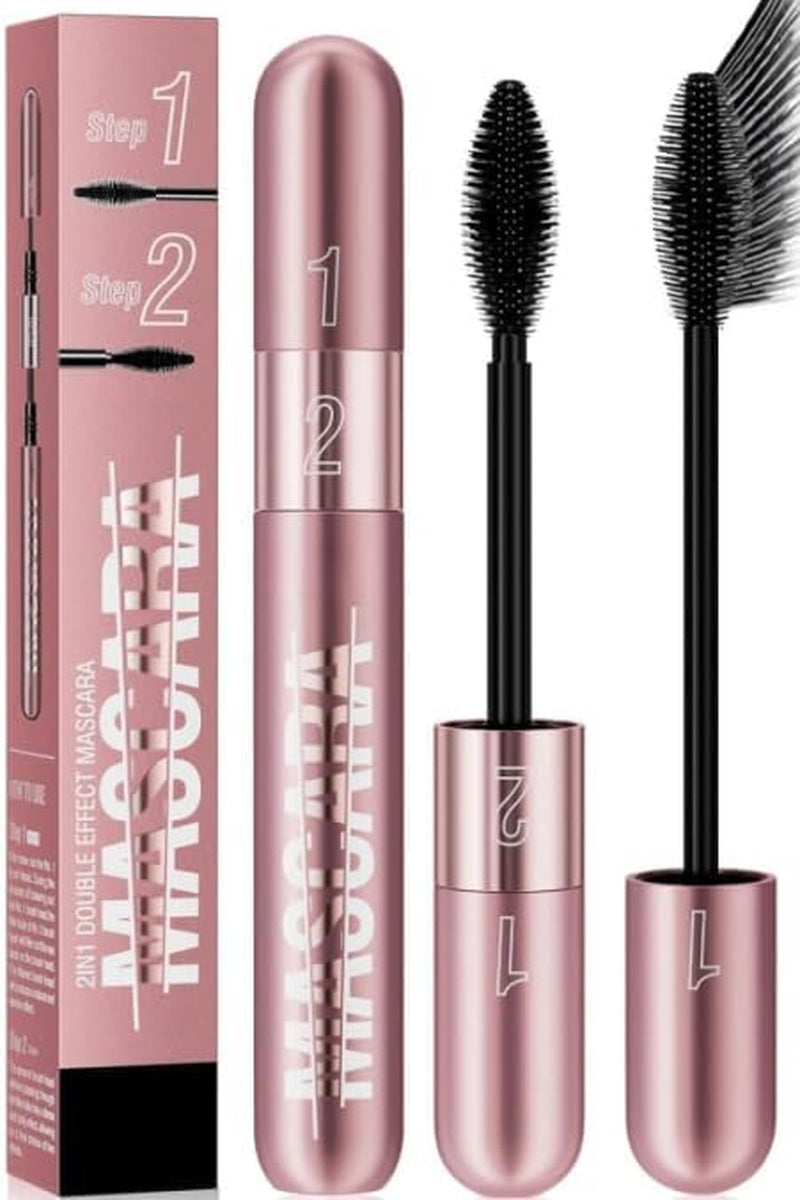 2-in-1 4D Silk Fiber Mascara – Waterproof, Volumizing & Long-Lasting Curl (Black)