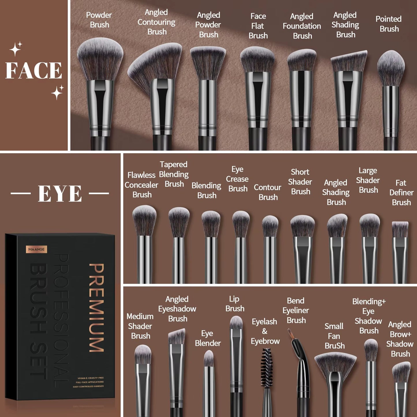 25-Piece Professional Makeup Brush Set – Face & Eye Beauty Brush Gift Box