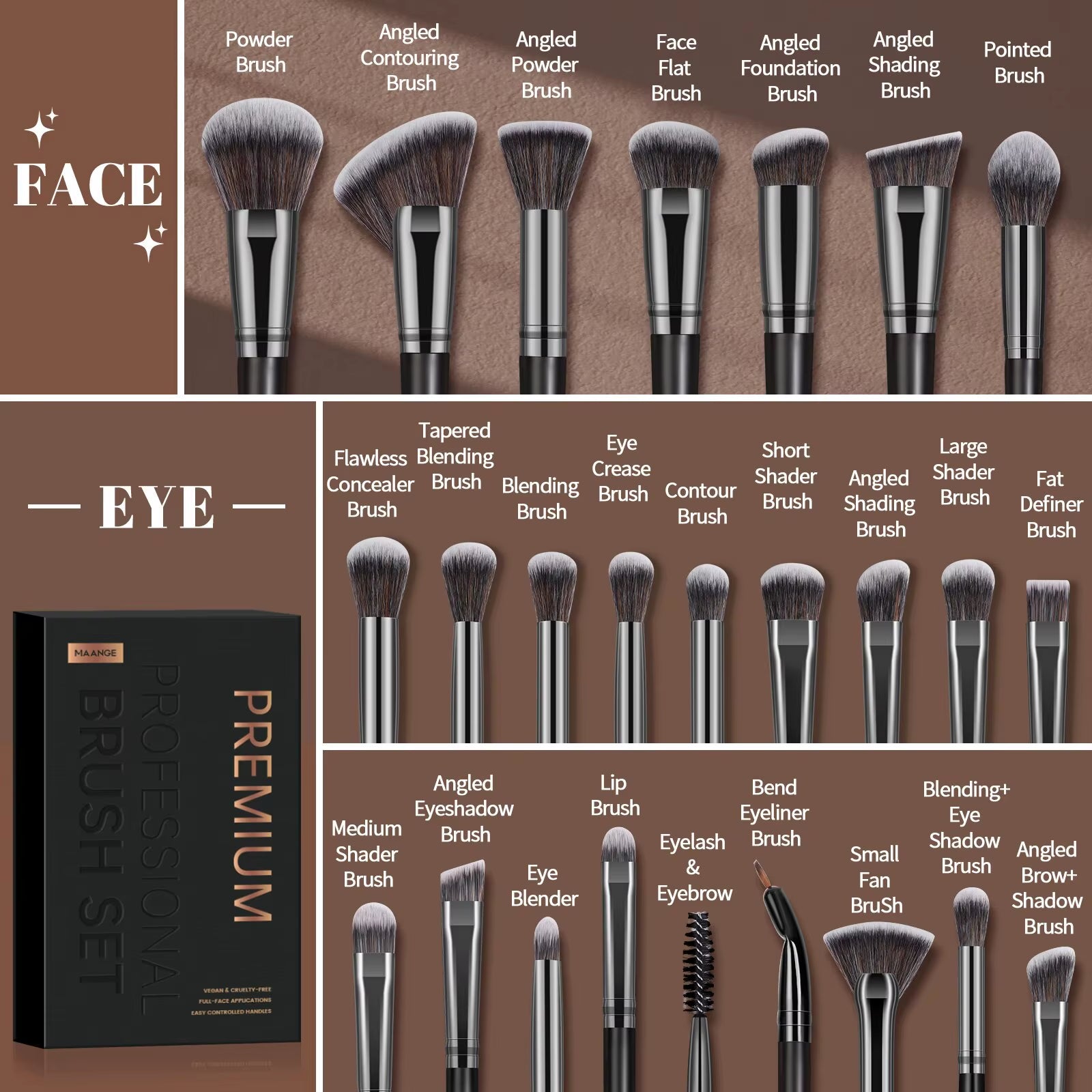 25-Piece Professional Makeup Brush Set – Face & Eye Beauty Brush Gift Box